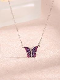 Pendants Women's Necklace With Pinkish Purple Colour Butterfly Pendant Made Of Sterling 925 Silver Sweet Exquisite Style For Dating