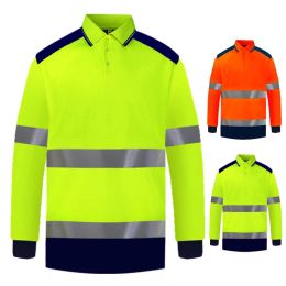 Polos Long Sleeve Safety Polo Shirt with Reflective Stripes Summer Quick Dry Polo Shirt Hi Vis Workwear Shirt Two Tone Shirts Men