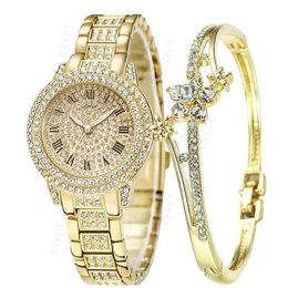 Wristwatches Hot Fashion Women Luxury Diamond Watches Bracelet Ladies Quartz Watch Rose Gold Womens Wristwatch Shiny Crystal Reloj Mujer 240423