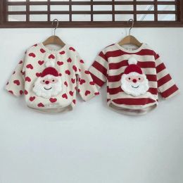 Sweatshirts 8140 Baby Clothes 2023 Winter New Christmas Sweater Tshirt Striped Love Comfortable Warm Girl's Pullover or Pant