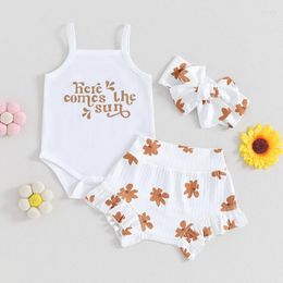 Clothing Sets 2024-12-06 Lioraitiin 0-18M Infant Baby Girls Clothes Set 3pcs Sleeveless Letters Floral Print Romper With Shorts And Headband