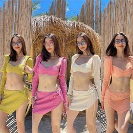 Women's Split Three Piece Bikini Swimsuit Thailand Sexy Beach Long Sleeved Cover Up Bikini
