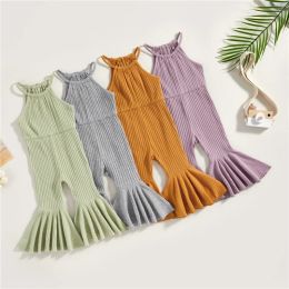 One-Pieces Summer New Children Clothes Solid Color Baby Kid Girls Jumpsuit Sleeveless Summer Long Flare Pants Toddler Casual Rompers