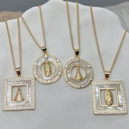 Pendant Necklaces 2024 Metal Mother Of Pearl Shell Guadalupe Virgin Mary Necklace Religious Jewellery For Women