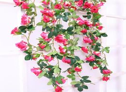 Decorative Flowers Wreaths 180cm Real Touch Silk Roses String Vines Artificial Wreath Rattan Wall Hanging Garland Wedding Party 3826695