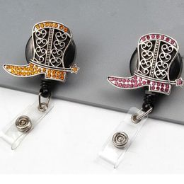 20pcslot selling Rhinestone cowboy boots shape shoes Retractable ID Badge Holder reel for giftparty2584574