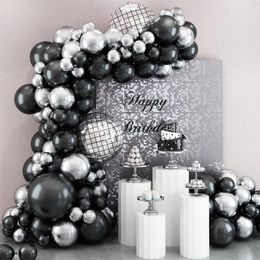 Party Decoration 95Pcs Black Silver Balloon Arch With 4D Disco For Wedding Birthday Festival Anniversary Baby Shower Graduate Decor