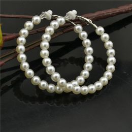 Earrings Clip Earrings For Women Without Piercing Non Pierced Plastic Beads Big Circle Rings Fashion Jewellery Trend Ladies Hoop Earrings