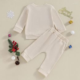 Clothing Sets Baby Pants Set Long Sleeve Crew Neck Letters Sweatshirt With Elastic Waist Sweatpants Christmas Outfit For Girls Boys