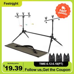 Accessories Lixada Adjustable Retractable Carp Fishing Rod Pod Stand Holder Fishing Pole Pod Stand with 3 Bite Alarms Fishing Accessory