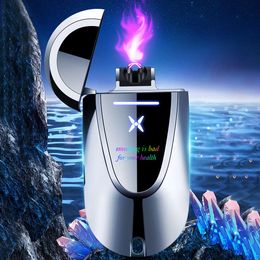 Car Key Double ARC Plasma Lighter Keychain Creative Personality Touch Sensing USB Rechargeable Flameless Lighters Gift For Men