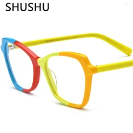 Sunglasses Frames Color Block Retro Optical Frame Women Acetate Square Prescription Glasses Male Myopia Spectacles