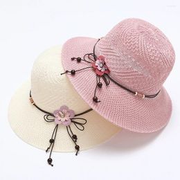 Wide Brim Hats Summer Girls Beach Sun Bow Flowers Cute Bowknot Outdoor Protection Women Straw Cap