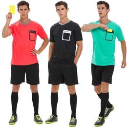 Fans Tops Tees Mens V-neck Football Referee Jersey Sets with Front Pockets Custom Quick Dry Breathable Team Match Training Soccer Uniform Y240423