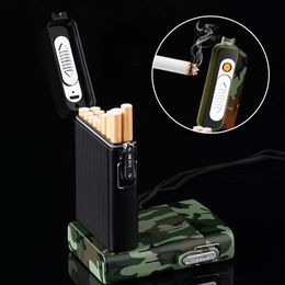 ABS Waterproof Cigarrate Case Lighter Smoking Accessories Cigarette Storage Case Gift For Men Cigaret Box USB Electric Lighters