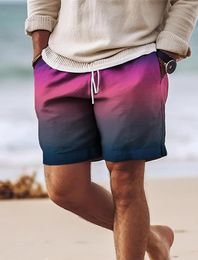 Men's Shorts Fashion Gradient Graphic 3D Printed Board Short Swim Trunks Drawstring Quick Dry Casual Holiday Hawaiian