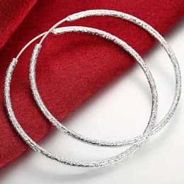 Earrings Free Shipping 925 Sterling Silver Simple Scrub 3.5cm/5.0cm Hoop Earrings for Women Trendy Jewellery Earrings