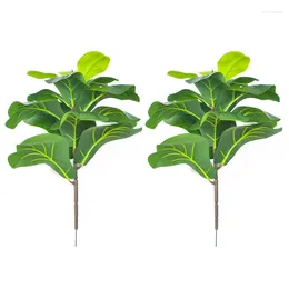 Decorative Flowers 2Pcs Artificial Fiddle Leaf Fig Tree 19.6 Inch Faux Plants Ficus Bush Greenery For Wedding Courtyard Outdoor Decoration