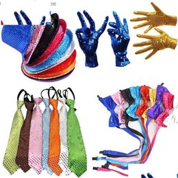 Hats Fashion Boys and Party Girls Mens Sequin Bow Gloves Cowboy Birthday Jazz Dance Performances Props Costumes Decorations Drop Deliv Dhr8o