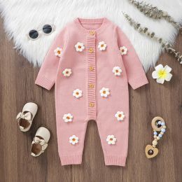 One-Pieces Citgeett Spring Infant Baby Girls Knit Romper Long Sleeve Button Flower Fall Jumpsuit Sweater Pink Clothes