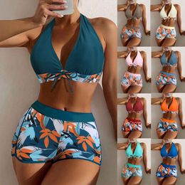 Swimsuit Women's Split High Waisted Patchwork Tie Up Flat Angle College Sports Style Surfing Bikini