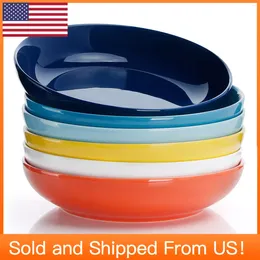 Bowls Porcelain Salad Pasta - 22 Ounce Set Of 6 7.7 Inches Multicolor Assorted Colors