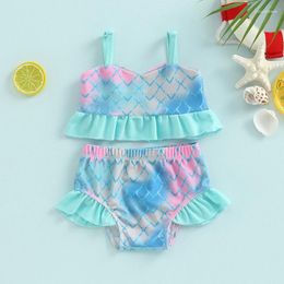 Women's Swimwear 6M-3T Children's Girls Bikini Sleeveless Strapless Adjustable Straps Short Vest Beach Pool Ruffle Shorts Swimsuit Set