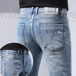 Men's Jeans Designer Jeans mens light blue slim fit small feet high-end spring thin long pants TR8F