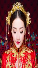 New Classical Gold Color Chinese Traditional Hair Jewelry Tassel Hairbands Coronet Hairpins Earrings Bridal Wedding Bijoux Gifts4580085