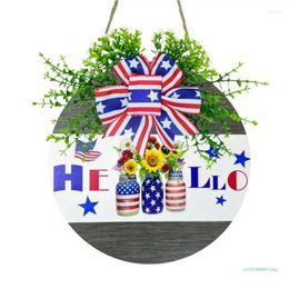 Decorative Flowers Independence Day Wreath With Hello Sign Christmas Patriotic For Front Door Garden Wedding Party