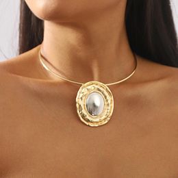 Pendant Necklaces European And American Oval Mirror With Exaggerated Personality Metal Colour Blocking Collar