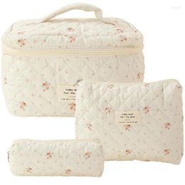 Cosmetic Bags Makeup Bag 3 Pcs Cotton Quilted Aesthetic Floral Toiletry For Women