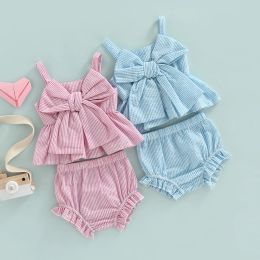 Sets Ma&Baby 018M Summer Newborn Infant Baby Girls Clothes Set Bow Sleeveless Tops Shorts Cute Girls Outfits D01