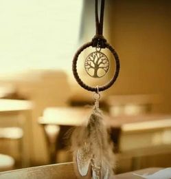 DHL Mini Dreamcatcher Life Tree Enchanted Forest Handmade Dream Catcher Net With Feather Decoration Bag Car Keychain Pendant Ornam7227756