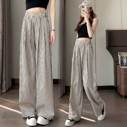 Summer New Casual Loose Womens Casual Pants Art Long Pants Korean Wide Leg Pants Striped Straight Leg Pants