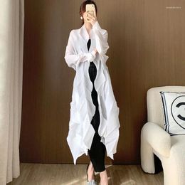 Women's Trench Coats COZOK Irregular Pleated Coat Solid Colour Simple All-match Long Sleeve Loose Big Size Spring Jacket WT3098