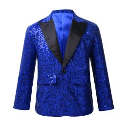 Blazers Kids Boys Stylish Sequins Suit Lapel One Button Jacket Coat Wedding Banquet Party Modern Jazz Dancing Performance Blazer Tuxedo