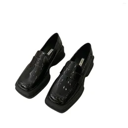 Dress Shoes Thick Sole Spring And Autumn Black Single Shoe Women's Square Toe Loafers English Style Small Leather