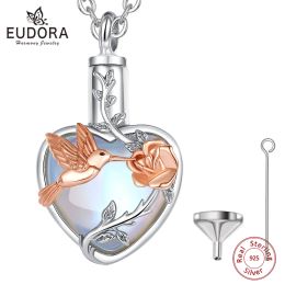 Necklaces Eudora 925 Sterling Silver Hummingbird Rose Ashes Urn Pendant Necklace Tree of Life Moonstone Cremation Urn Memorial Jewellery