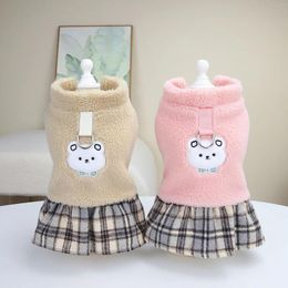 Dog Apparel Autumn Winter Dress Coat Clothes White Bear Cotton Warm Skirt Teddy Cat Pet Clothing