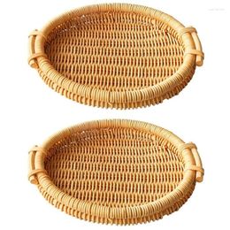 Plates Rattan Bread Basket For Serving With Side Handles Cracker Tray Woven Fruit Trays Dinner Parties Coffee