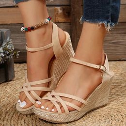 Fashion Wedges Shoes for Women 2023 Summer Platform High Heels Sandalias Mujer Thick Bottom Ankle Strap Gladiator Woman 240417