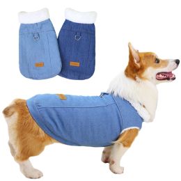 Jackets Winter Dog Cowboy Vest Warm Pet Fur Collar Coat with D Ring Puppy Cotton Clothes for Small Large Dogs Labrador Chihuahua Costume