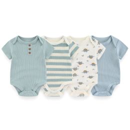 One-Pieces Kiddiezoom 4PCS/Lot Summer Unisex Baby Boy Girl Bodysuits Short Sleeve Infant Oneies Soft Baby Clothes