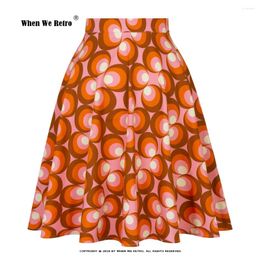 Skirts Cotton Printed Skirt 2024 Autumn Casual Wind Red Circle Printing Woman A-Line Folds And Knee VD0020 S-XXL