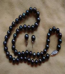 Black Pearl necklace earring Set 18 INCH 78266z01234562516558
