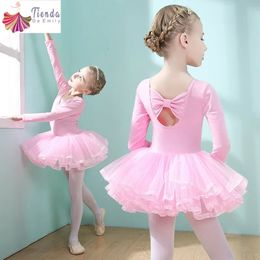 Girls Ballet Dress Childrens Training Skirt Kids Costume Leotard For Gymnastics Tutu Classical Dance Clothes Short Long Sleeve 240516