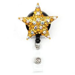 Key Rings 10 Pcs/Lot Fashion Custom Sparkle Star Rhinestone Retractable Medical Badge Holder Yoyo Pl Reel Doctors Id Name Card For D Dhwr5