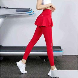 Yoga Outfit Women Side Pocket Fitness Pants Sports Skirt High Waist 2 In 1 Gym Running Tights Workout Training Tennis Golf Leggings H1 Dhdxh