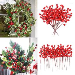 Decorative Flowers Artificial Christmas Red Berry Branch Berries Stems Fake Flower Bouquet DIY Wreath Supply Xmas Party Decoration